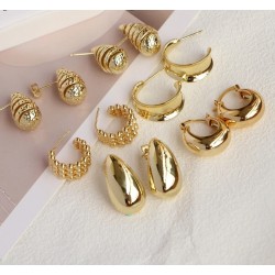 Vintage Gold Plated Smooth Metal Waterdrop Earrings