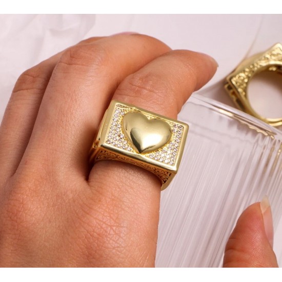 Zircon Heart Rings Gold Plated Heart Ring