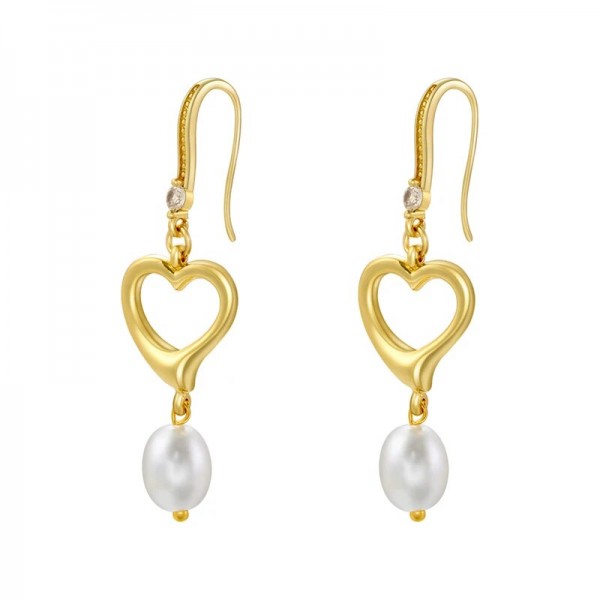 Drop earrings brass pearl pendant hoop earrings