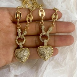 Classic Heart Shape Shiny Gold-Plated Pendant Copper Zircon Necklace