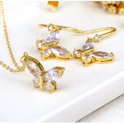 New Fashion Korean Style Zircon Butterfly Necklace Earrings Set