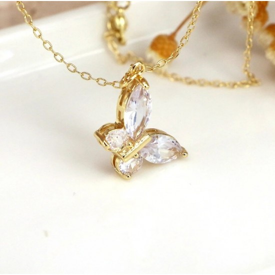 New Fashion Korean Style Zircon Butterfly Necklace Earrings Set