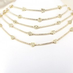 Heart Butterfly Eye Gold Plated Zircon Paved Crystal Chain Necklace