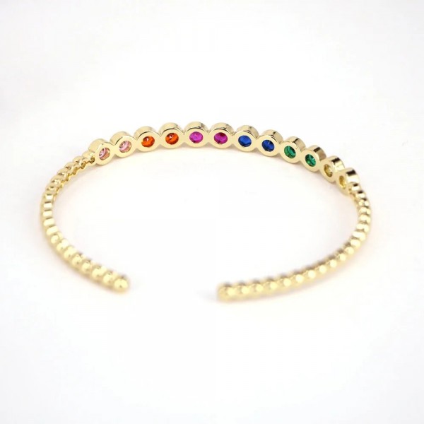 Rainbow Bangles Copper Colorful Crystal Zircon Gold Jewelry