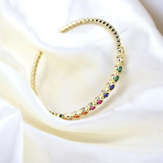 Rainbow Bangles Copper Colorful Crystal Zircon Gold Jewelry