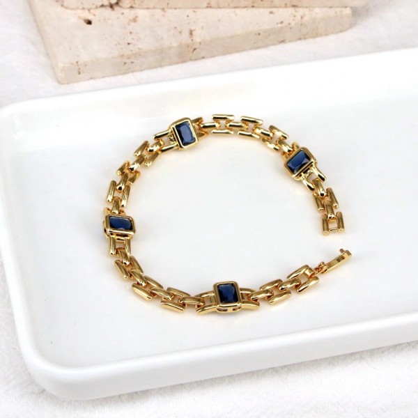 Square Blue Clear Stone Zircon Chain Bracelet